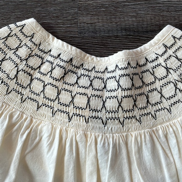 Old Navy Notch Tie Neck Smocked Yoke Puff Sleeve Short Blouse - Picture 6 of 11